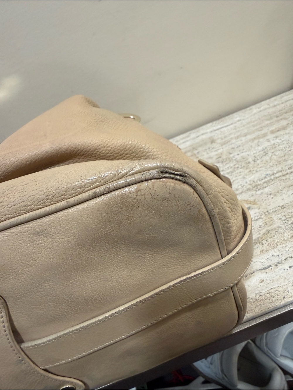Jimmy Choo Beige Ramona Leather Shoulder Bag with Gold Hardware - Picture 15 of 16